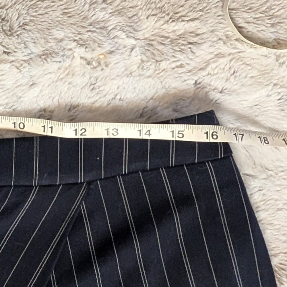 Banana Republic Mini Skirt Navy Blue Pinstripe Faux Wrap Sz 10 - Picture 5 of 9